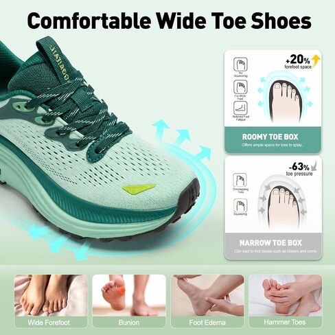 Women's Tennis Walking Shoes Wide Width Cushioned Comfortable Running Orthopedic Shoes with Arch Support Non-Slip Workout Gym Sports Athletic Breathable Chunky Sneakers Light/Green Size 8.5 in Saudi Arabia