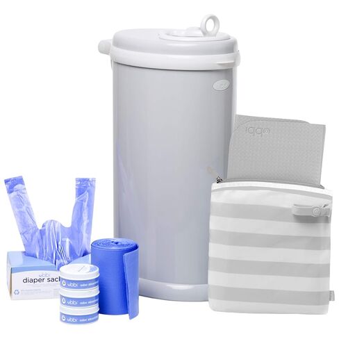 Ubbi Diaper Changing Value Gift Set, Baby Registry Gift, Includes Gray Diaper Pail, Absorbing Gels, Travel Changing Mat & Bag, Diaper Pail Waste Bags and On-the-Go Waste Sacks in Saudi Arabia
