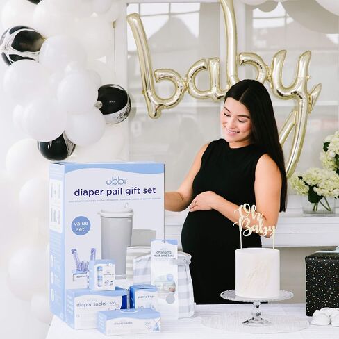 Ubbi Diaper Changing Value Gift Set, Baby Registry Gift, Includes Gray Diaper Pail, Absorbing Gels, Travel Changing Mat & Bag, Diaper Pail Waste Bags and On-the-Go Waste Sacks in Saudi Arabia