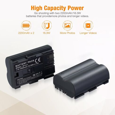 2Pcs BP-511 BP-511A Battery 2200mAh and Rapid Dual USB Charger | Compatible with Canon Eos 5D10D 20D 30D 40D 50D D300 D60 D30 PowerShot Pro1, G1, G2, G3, G5, G6 in Saudi Arabia