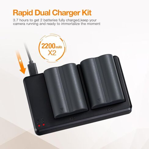 2Pcs BP-511 BP-511A Battery 2200mAh and Rapid Dual USB Charger | Compatible with Canon Eos 5D10D 20D 30D 40D 50D D300 D60 D30 PowerShot Pro1, G1, G2, G3, G5, G6 in Saudi Arabia