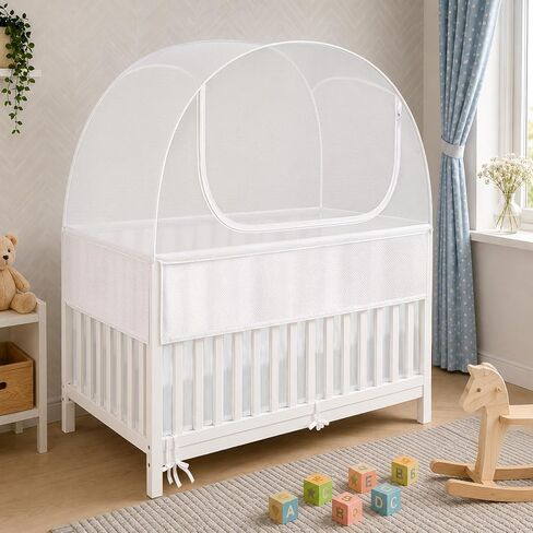 Full Size Cribs 3-in-1 Breathable Mesh Crib Liner, Teething Rail Cover & Crib Net Set, Unpadded Baby Bed Accessories for Maximum Airflow and Protection, Designed for 4 Equal-Height Sides Crib in Saudi Arabia