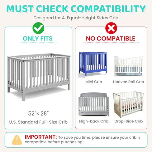 Full Size Cribs 3-in-1 Breathable Mesh Crib Liner, Teething Rail Cover & Crib Net Set, Unpadded Baby Bed Accessories for Maximum Airflow and Protection, Designed for 4 Equal-Height Sides Crib in Saudi Arabia