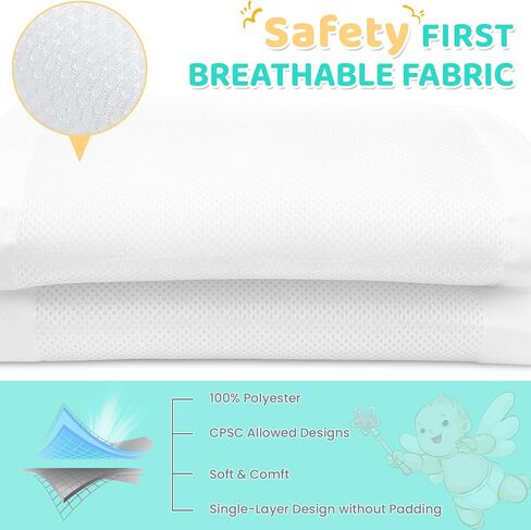 Full Size Cribs 3-in-1 Breathable Mesh Crib Liner, Teething Rail Cover & Crib Net Set, Unpadded Baby Bed Accessories for Maximum Airflow and Protection, Designed for 4 Equal-Height Sides Crib in Saudi Arabia