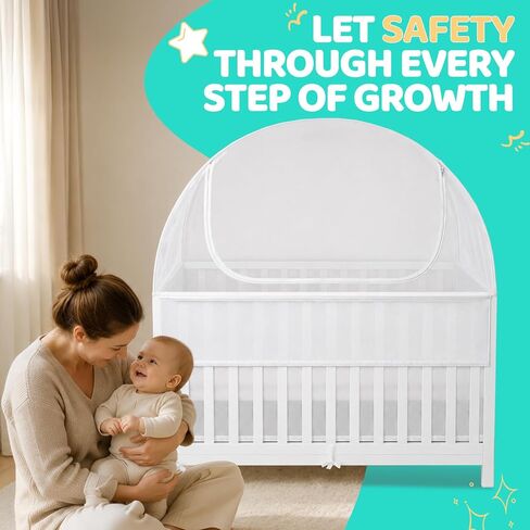 Full Size Cribs 3-in-1 Breathable Mesh Crib Liner, Teething Rail Cover & Crib Net Set, Unpadded Baby Bed Accessories for Maximum Airflow and Protection, Designed for 4 Equal-Height Sides Crib in Saudi Arabia