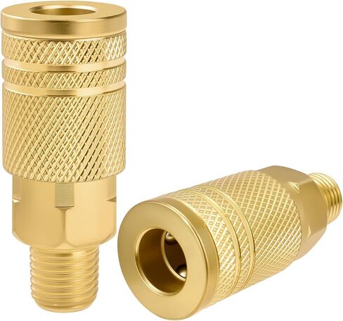 1/4 Inch Brass Female Industrial Coupler, 1/4" NPT Air Hose Fittings, 2PCS | Brass, 300 PSI Rating, Compatible With M/D-type, Compressor Hose Repair Kit, Quick Connector Air Coupler for Auto Shop in Kuwait