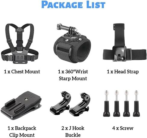 Action Camera Accessories Head Strap + Chest Mount + Wrist Strap+Backpack Clip Holder for Gopro Hero 13/12/11/10/9/, AKASO EK7000/Brave 4/7 LE/V50X, DJI Osmo, VEMONT/WOLFANG/Icefox/Apexcam in Saudi Arabia