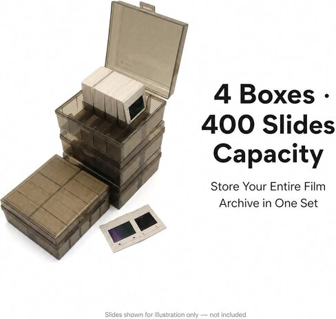 35mm Slide Storage Box, 4 Pack, 400-Slide Capacity | UV Protection, Dust & Moisture Proof, Clear Film Slide Organizer, For 135mm Mounted Slides in Saudi Arabia