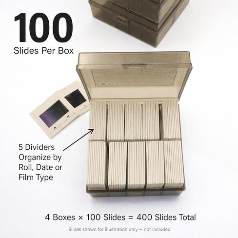 35mm Slide Storage Box, 4 Pack, 400-Slide Capacity | UV Protection, Dust & Moisture Proof, Clear Film Slide Organizer, For 135mm Mounted Slides in Saudi Arabia