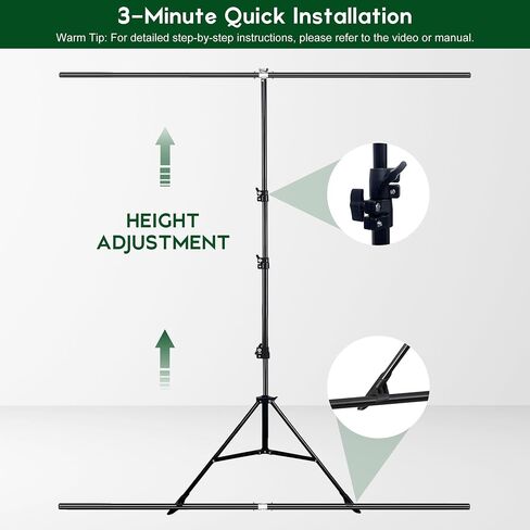 2-in-1 Green Backdrop Stand Kit, I-Frame Design - 8'(H) x 5'(W) Portable Photography Background Stand with 6.5 'x 5' Green Backdrop & Carry Bag for Video Streaming, Zoom Meetings, Parties in Saudi Arabia