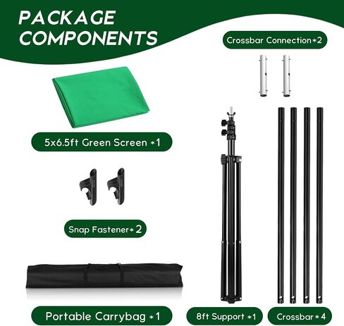 2-in-1 Green Backdrop Stand Kit, I-Frame Design - 8'(H) x 5'(W) Portable Photography Background Stand with 6.5 'x 5' Green Backdrop & Carry Bag for Video Streaming, Zoom Meetings, Parties in Saudi Arabia