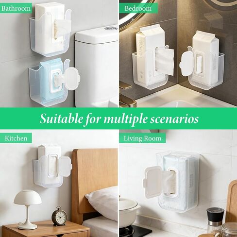 3Pcs Wall-Mounted Wipes Dispenser Holder for Bathroom, Transparent | Wet Tissue Dispenser Container, Refillable Kitchen Wipes Storage Box for Toilet Bathroom Bedroom in Saudi Arabia