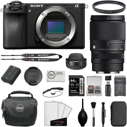 Sony Alpha a6100 Mirrorless Digital Camera (Body Only) Bundle | with Sigma 16-300mm f/3.5-6.7 DC OS Contemporary Lens + 64GB Card + UV Filter + Cleaning Kit + Camera Shoulder Bag (12 Items) in Kuwait