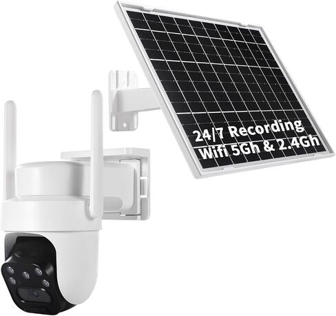24/7 Recording AOV Outdoor Solar-Powered Security Camera - 100% Wireless Outdoor Home Surveillance Camera, PTZ Camera, Automatic Human Tracking, 2K Color Night Vision Support 5Ghz 2.4G WiFi in Kuwait