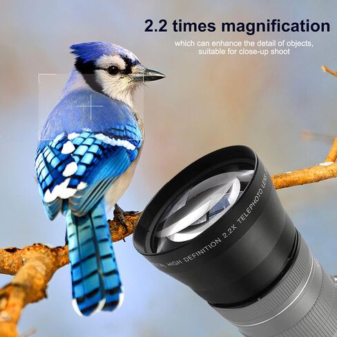 Camera Teleconverter Lens,67mm 2.2X Universal Teleconverter Lens Portable DSLR Cameras Accessory Metal Optical Glass Enhanced Magnification for Close Up Shoot Black in Kuwait