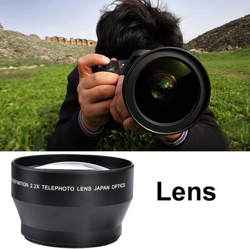 Camera Teleconverter Lens,67mm 2.2X Universal Teleconverter Lens Portable DSLR Cameras Accessory Metal Optical Glass Enhanced Magnification for Close Up Shoot Black in Kuwait