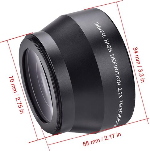 Camera Teleconverter Lens,67mm 2.2X Universal Teleconverter Lens Portable DSLR Cameras Accessory Metal Optical Glass Enhanced Magnification for Close Up Shoot Black in Kuwait
