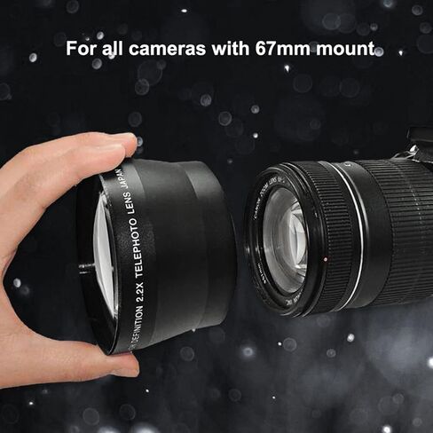Camera Teleconverter Lens,67mm 2.2X Universal Teleconverter Lens Portable DSLR Cameras Accessory Metal Optical Glass Enhanced Magnification for Close Up Shoot Black in Kuwait