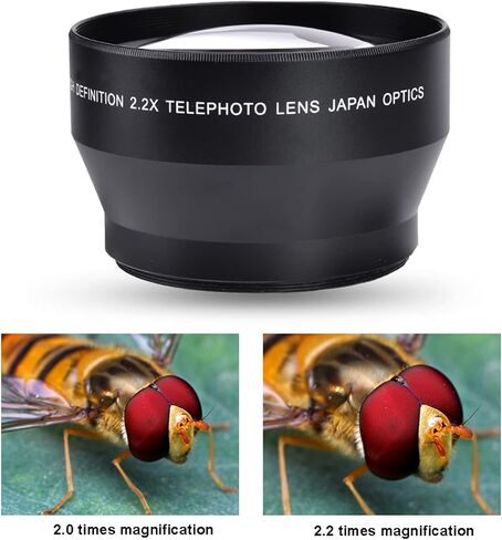 Camera Teleconverter Lens,67mm 2.2X Universal Teleconverter Lens Portable DSLR Cameras Accessory Metal Optical Glass Enhanced Magnification for Close Up Shoot Black in Kuwait