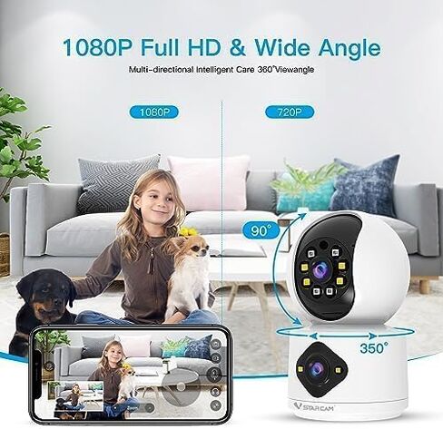 VSTARCAM 720P Double-Lens Indoor Cameras for Home Security, Color Night Vision, Motion Detection, Two-Way Audio in Saudi Arabia