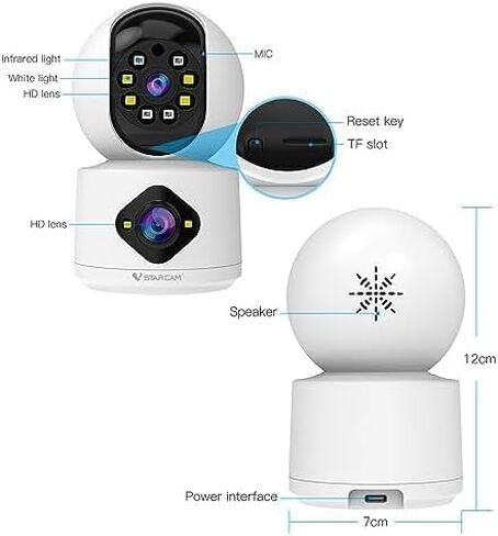 VSTARCAM 720P Double-Lens Indoor Cameras for Home Security, Color Night Vision, Motion Detection, Two-Way Audio in Saudi Arabia