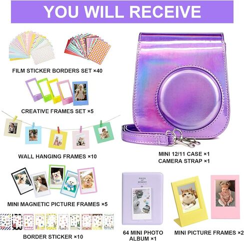 Mini 12 Accessories for Fujifilm Instax Mini 12/11 Instant Camera | Include Mini 12/11 Case, 64 Photo Album, 5 Magnetic Frames, 17 Mini Picture Frames and 50 Stickers, Magic Purple, No Camera in Saudi Arabia
