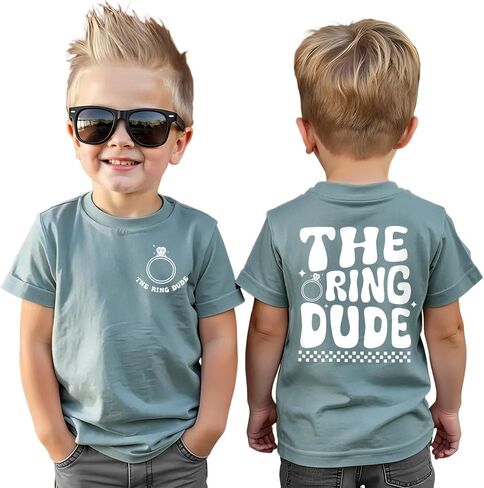 Ritatte The Ring Dude T-Shirt for Boys Ring Bearer Shirt Toddler Wedding Outfit Funny Graphic Short Sleeve Tee Top in Kuwait