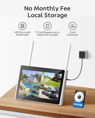 Camcamp Security Camera System with Monitor, 10X Zoom Wireless Camera | Dual Lens, 24/7 Recording, Auto Tracking, Expandable 10.1" Expandable 10CH 4K NVR, 0 Monthly Fee For Home Security in Kuwait