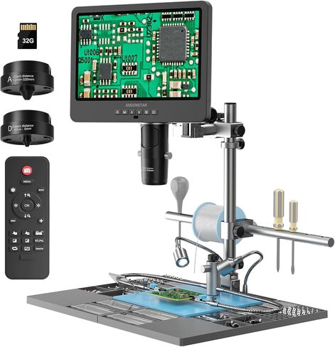Andonstar AD249S-M Plus 3 Lens 2160P 10.1'' HDMI Digital Microscope 2000x | Soldering Microscope for Electronics Repair, Soldering Station with Helping Hands, Tool Holder, Anti-Static Mat, 32GB Card in Saudi Arabia