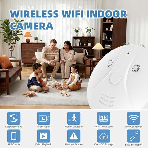 1080P HD Wireless Camera Smoke Detector for Home Security with App Control & Motion Detection,WiFi Indoor Camera with Night Vision & Loop Recording for Office,Shop,Pet in Kuwait