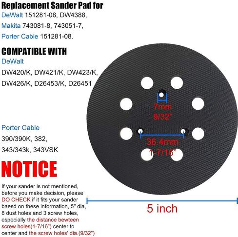 5 Inch 8 Hole Sander Replacement Pad for DeWalt - Fit DW4388, DW421, DW423, D26451/K, D26453 Orbital Sander in Saudi Arabia