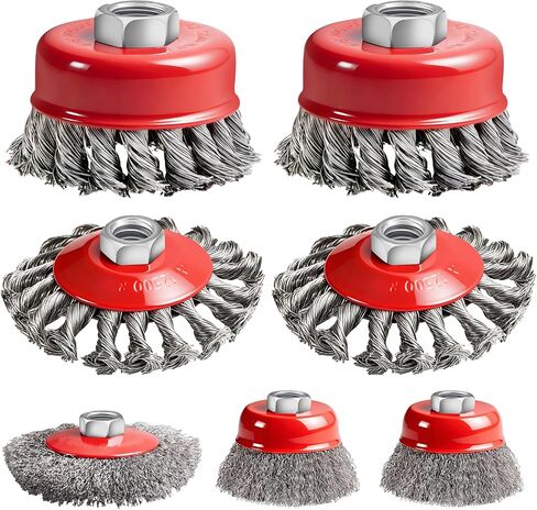7 Pack Wire Wheel for Angle Grinder, 5/8-11UNC Threaded Arbor Wire Brush, Heavy-Duty for Rust Removal, Paint Stripping & Wood Polishing, Compatible with 4 1/2" Angle Grinder in Saudi Arabia
