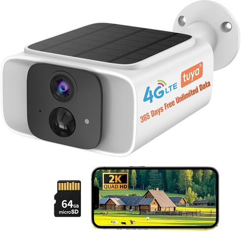 4G LTE Cellular Security Camera Outdoor Wireless, 365-Day Unlimited Data | No WiFi Solar Powered Security Camera, 2K Color Night Vision, PIR Motion Detection, 2 Way Talk,64GB SD Card in Saudi Arabia
