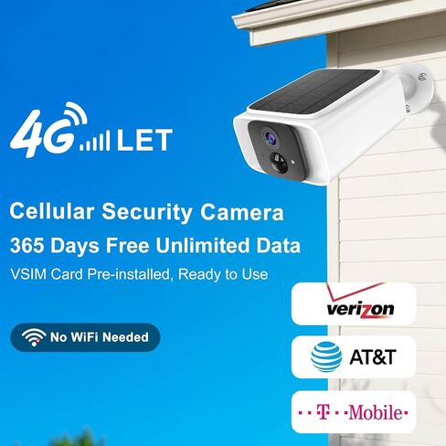 4G LTE Cellular Security Camera Outdoor Wireless, 365-Day Unlimited Data | No WiFi Solar Powered Security Camera, 2K Color Night Vision, PIR Motion Detection, 2 Way Talk,64GB SD Card in Saudi Arabia