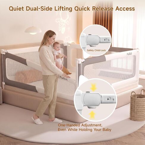 3-Sided Toddler Bed Rail for King Size Beds, Extra Tall Baby Guard Bed Rail | Reinforced Bed Rails for Baby, Adjustable 2–13" Mattress Fit, No-Drill, Foldable, Safety Child-lock Bedrail for Co-Sleeping in Saudi Arabia