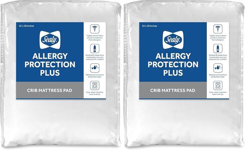 Sealy Baby Allergy Protection Plus Fitted Waterproof Infant Crib Mattress Protector Pad and Toddler Bed Cover, Durable & Comfortable Topper, Machine Washable and Dryer Friendly, 52" x 28"- White in Saudi Arabia