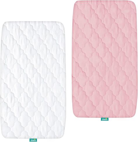 Bassinet Mattress Pad Cover, Waterproof, Fit for All Mainstream Bassinet - Rectangle,Oval,Hourglass, 2 Pack, Ultra Soft Microfiber Surface, Washer & Dryer, White and Pink in Saudi Arabia