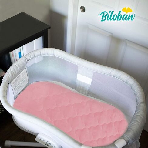 Bassinet Mattress Pad Cover, Waterproof, Fit for All Mainstream Bassinet - Rectangle,Oval,Hourglass, 2 Pack, Ultra Soft Microfiber Surface, Washer & Dryer, White and Pink in Saudi Arabia