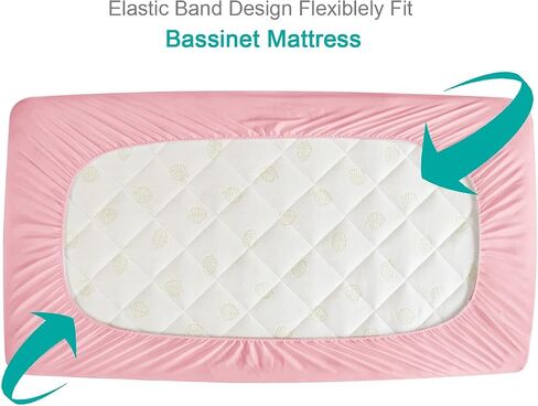 Bassinet Mattress Pad Cover, Waterproof, Fit for All Mainstream Bassinet - Rectangle,Oval,Hourglass, 2 Pack, Ultra Soft Microfiber Surface, Washer & Dryer, White and Pink in Saudi Arabia