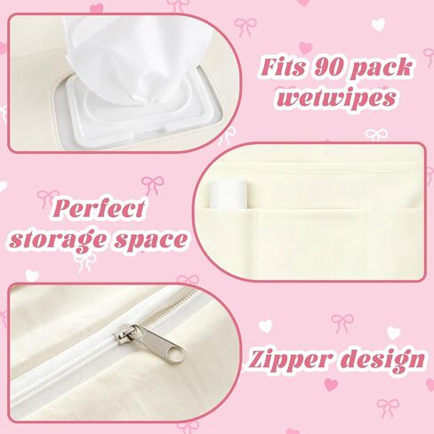Quilted Pink Bow Baby Wipe Holder Fabric Foldable Diaper Bag Organizer with Handle Portable Wet Wipes Pouch for Baby Travel Home Car Stroller in Saudi Arabia