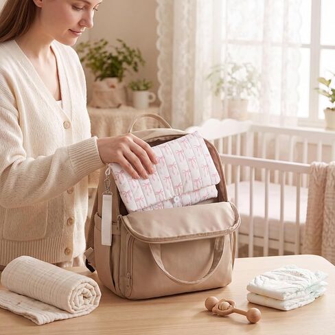 Quilted Pink Bow Baby Wipe Holder Fabric Foldable Diaper Bag Organizer with Handle Portable Wet Wipes Pouch for Baby Travel Home Car Stroller in Saudi Arabia