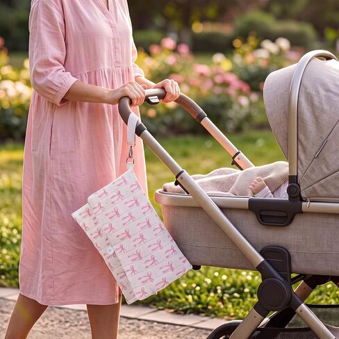 Quilted Pink Bow Baby Wipe Holder Fabric Foldable Diaper Bag Organizer with Handle Portable Wet Wipes Pouch for Baby Travel Home Car Stroller in Saudi Arabia