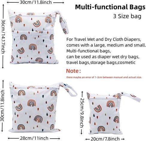 3pcs Cloth Diaper Wet Dry Bags Waterproof Reusable with Two Zippered Pockets Travel Beach Pool Daycare Soiled Baby Items Yoga Gym Bag for Swimsuits or Wet Clothes (rainbow) in Saudi Arabia