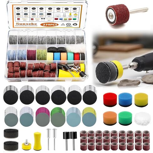 279PCS 1Inch Sanding Discs and Drum for Dremel Tool Accessories,60-10000 Grit Hook and Loop Sandpaper for Polishing Kit,Sanding Bits kit for Resin/Rock/Making Jewelry Polishing in Saudi Arabia