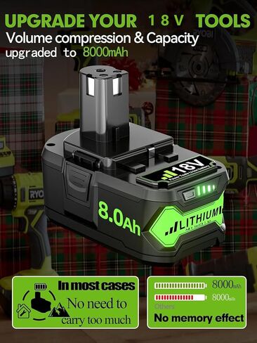 2Pack Upgrade 8000mAh Replacement for Ryobi 18V Battery P108 P102 P103 P104 P105 P107 P109 P190 P191 P122 Compatible with 18 Volt ONE+ System Cordless Power Tools in Kuwait