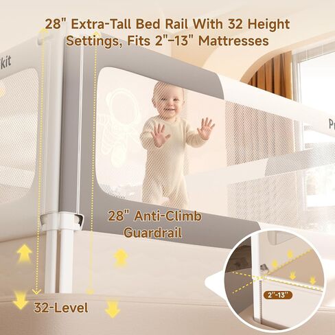 3-Sided Bed Rails for Queen Size Bed, 28'' Extra Tall Baby Guard Bed Rail | Adjustable 2–13" Mattress Fit, No-Drill, Foldable, Safety Child-lock Thickened Bed Railing for Toddler Kids Adult Co-Sleeping in Saudi Arabia