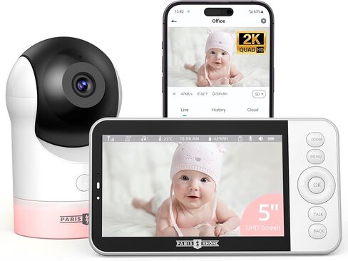 PARIS RHÔNE Video Baby Monitor, 2K UHD WiFi Camera, Night Vision, 5" Smart Baby Monitor with App Control, Motion and Cry Detection, AI Tracking, Three-Way Audio, RGB Night Light, Lullabies in Saudi Arabia