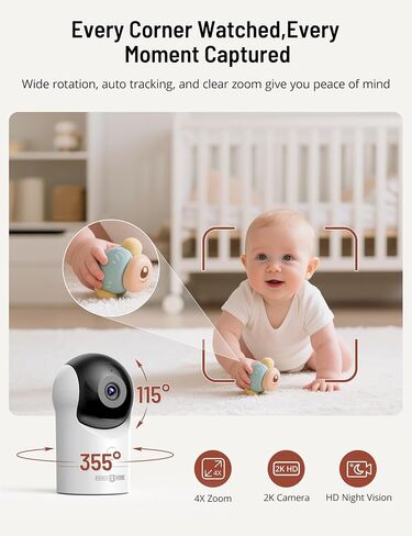 PARIS RHÔNE Video Baby Monitor, 2K UHD WiFi Camera, Night Vision, 5" Smart Baby Monitor with App Control, Motion and Cry Detection, AI Tracking, Three-Way Audio, RGB Night Light, Lullabies in Saudi Arabia