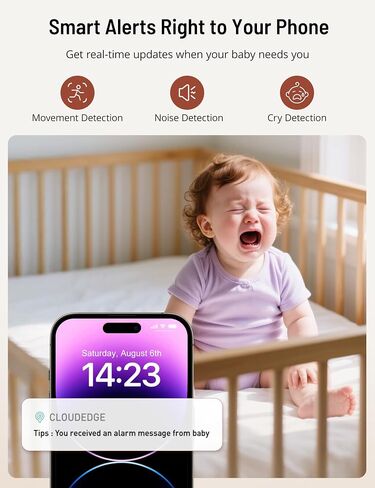 PARIS RHÔNE Video Baby Monitor, 2K UHD WiFi Camera, Night Vision, 5" Smart Baby Monitor with App Control, Motion and Cry Detection, AI Tracking, Three-Way Audio, RGB Night Light, Lullabies in Saudi Arabia