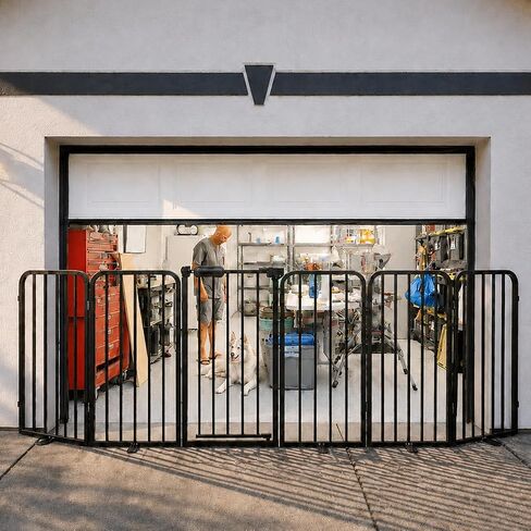 Freestanding Foldable Dog Gate with Door, 30" Tall, Up to 106" Wide | Metal 6-panel pet fence with wall-mount option for wide openings; use as an indoor room divider or larger pet zone in Saudi Arabia